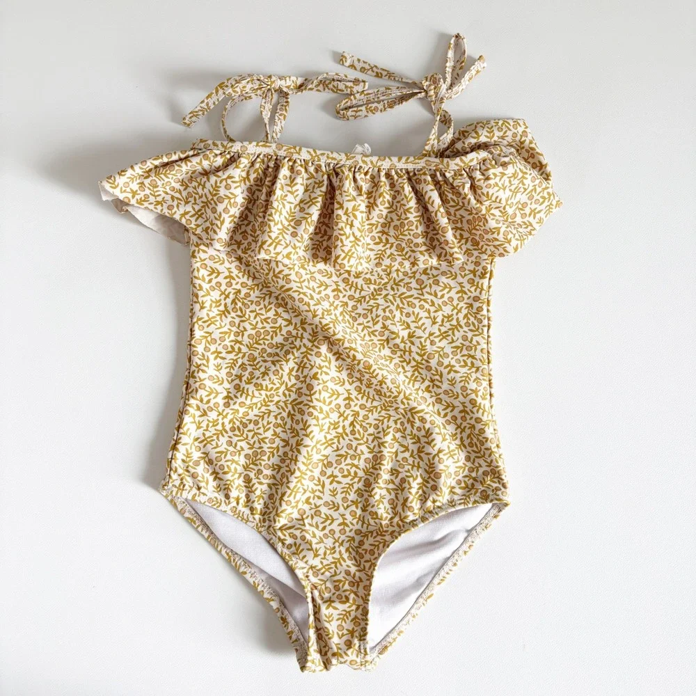 Rylee + Cru Girls Marigold Floral Boho Cottagecore One Piece Swimsuit Size 4-5Y